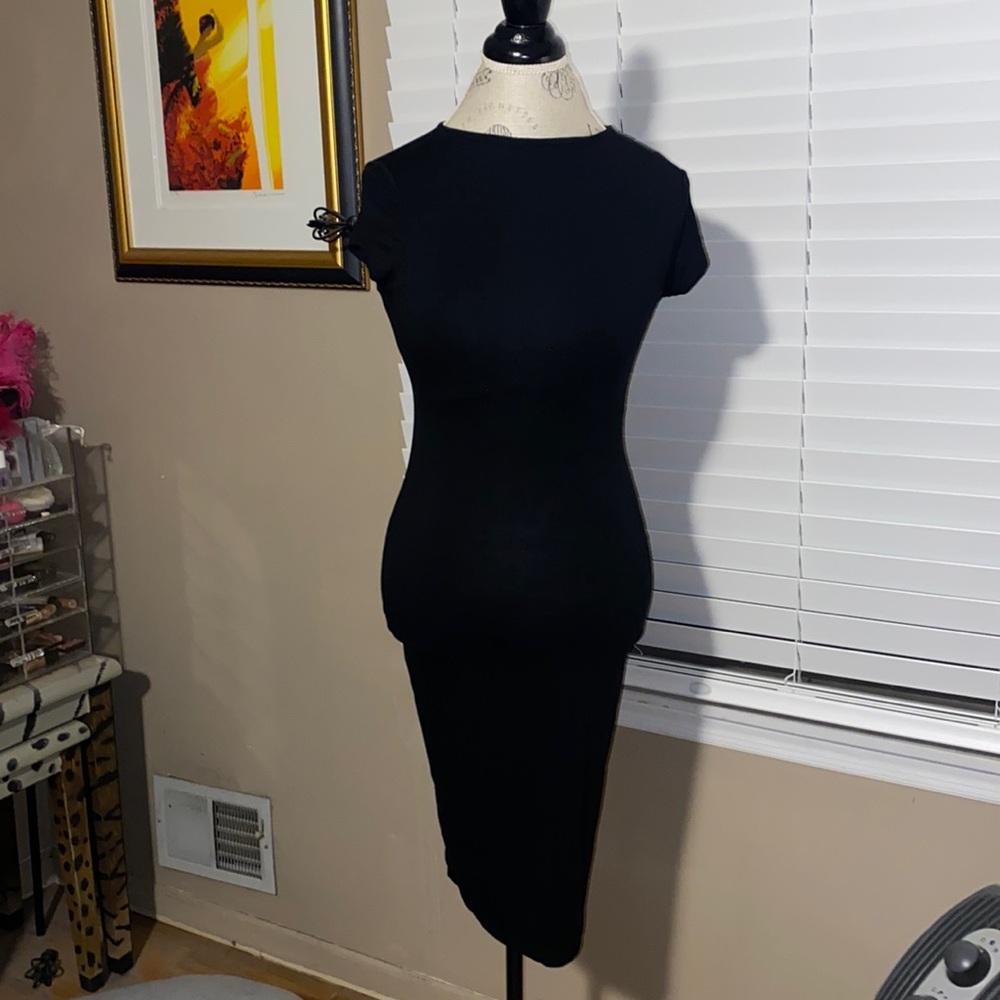 Black Cotton Bodycon Dress - Medium